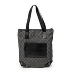 Shoulder Bag Vertical Zip Tote Black Monogrammed Denim Canvas