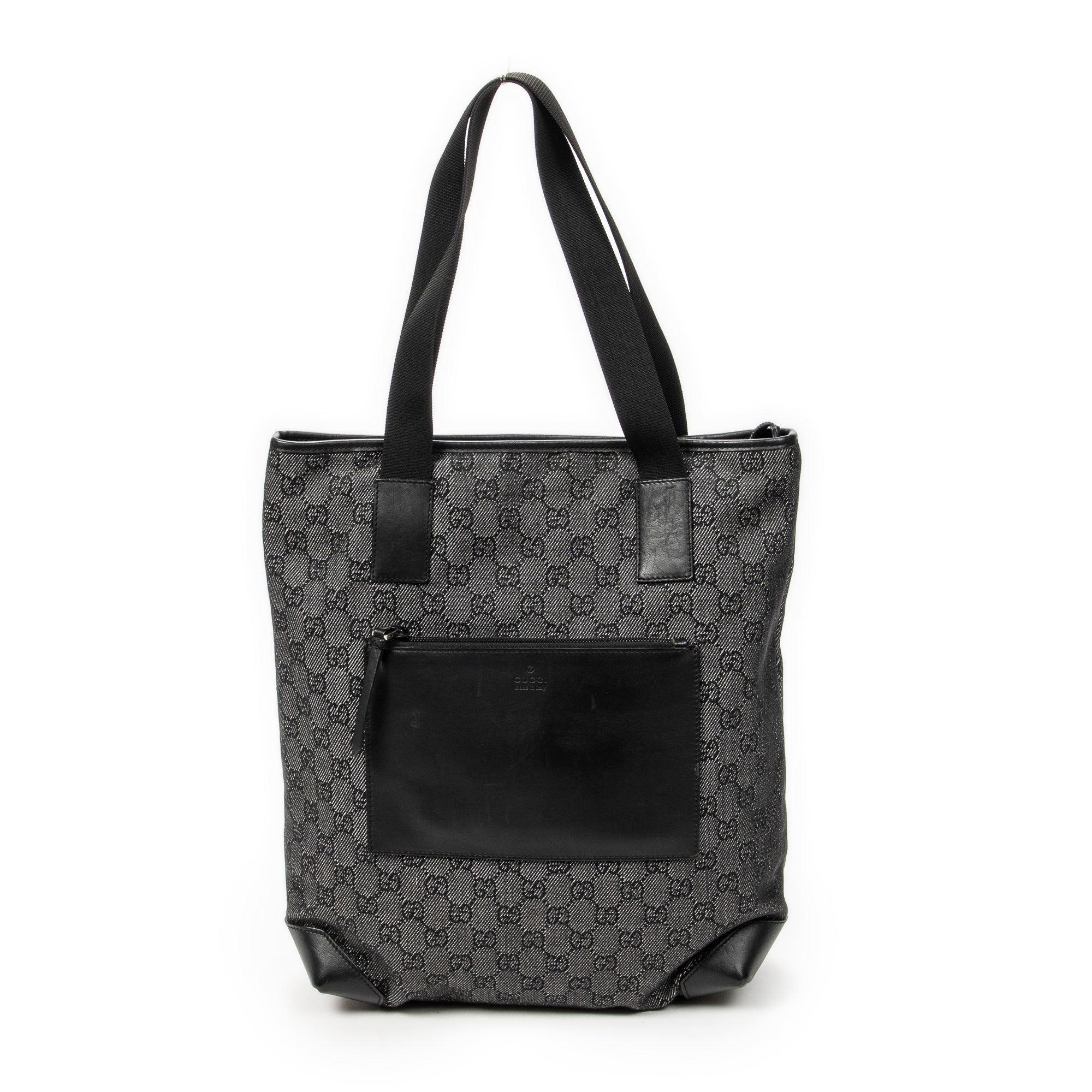 Shoulder Bag Vertical Zip Tote Black Monogrammed Denim Canvas