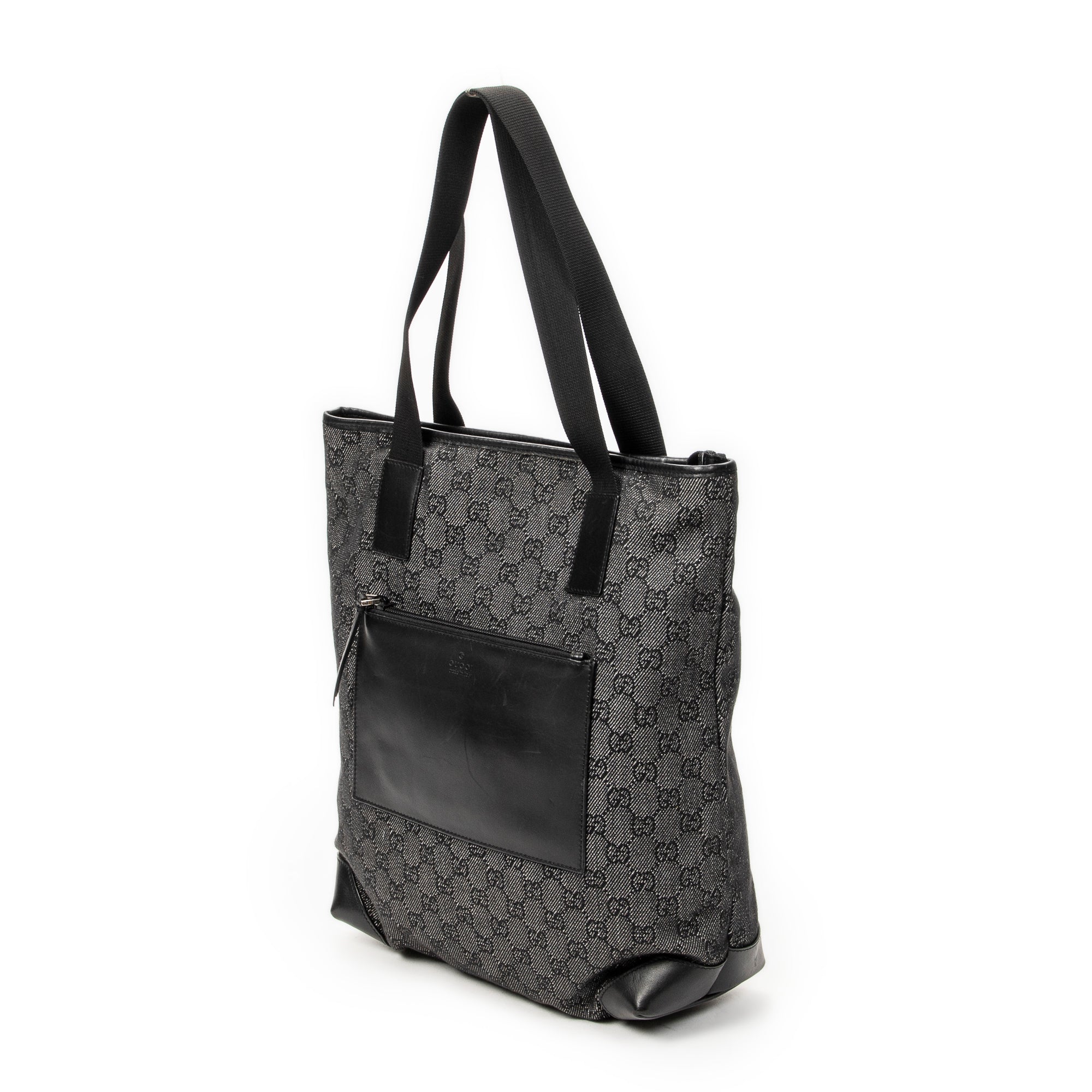 Shoulder Bag Vertical Zip Tote Black Monogrammed Denim Canvas