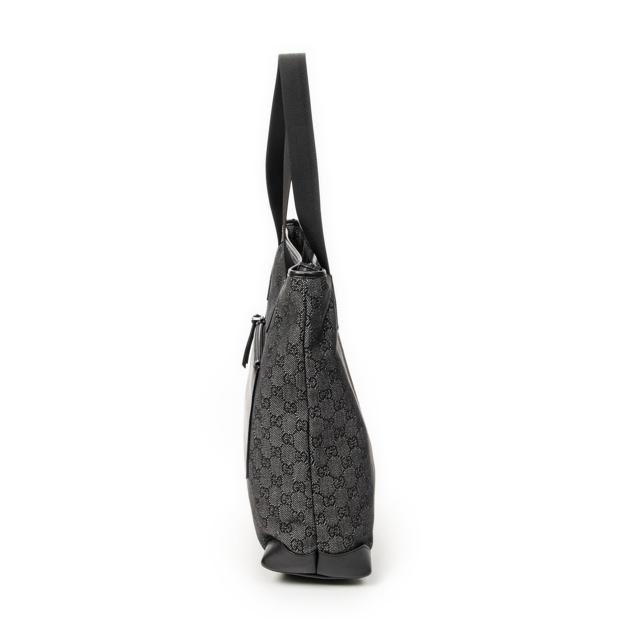 Shoulder Bag Vertical Zip Tote Black Monogrammed Denim Canvas