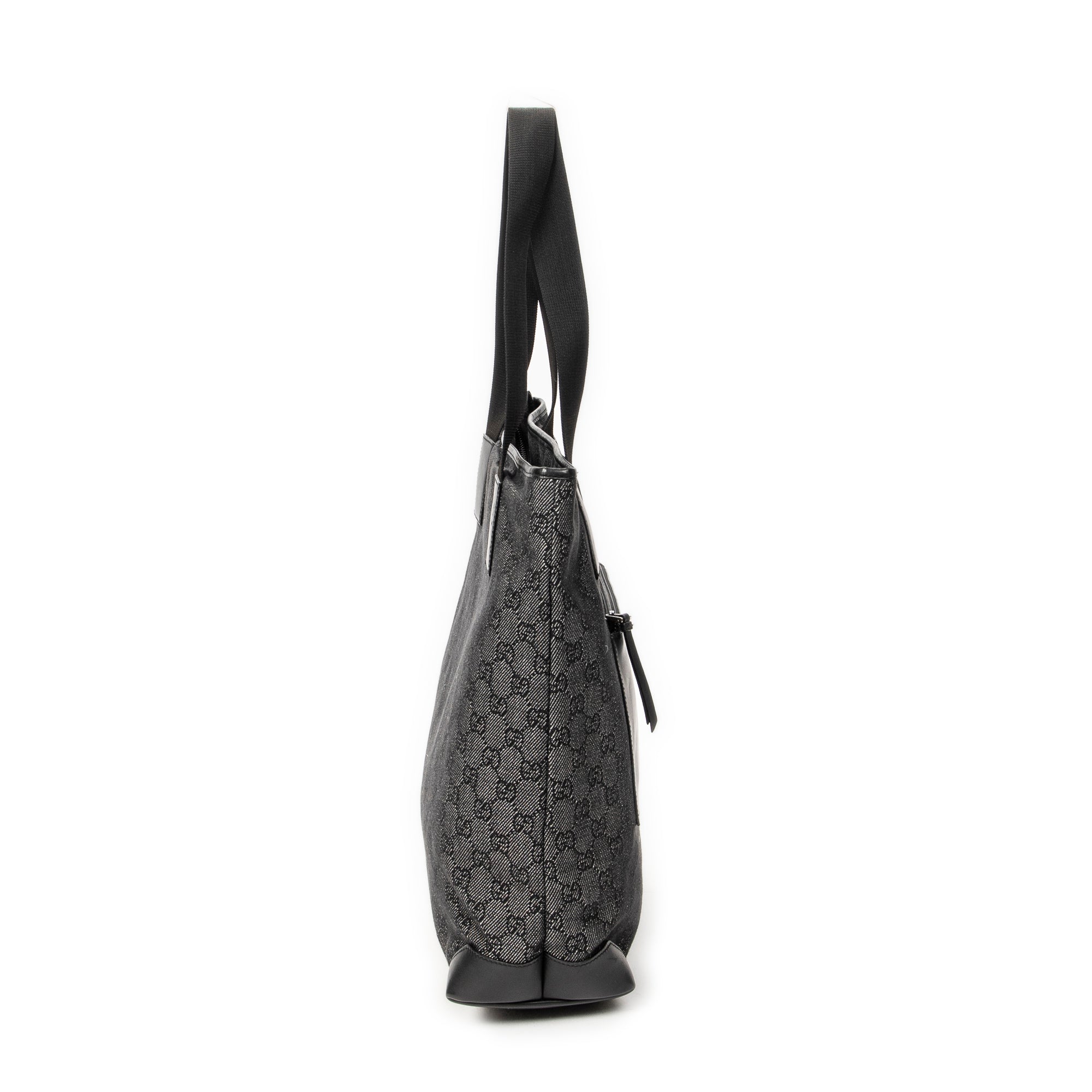 Shoulder Bag Vertical Zip Tote Black Monogrammed Denim Canvas