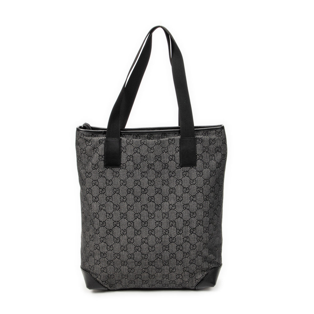 Shoulder Bag Vertical Zip Tote Black Monogrammed Denim Canvas