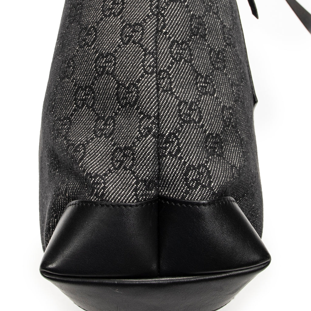 Shoulder Bag Vertical Zip Tote Black Monogrammed Denim Canvas