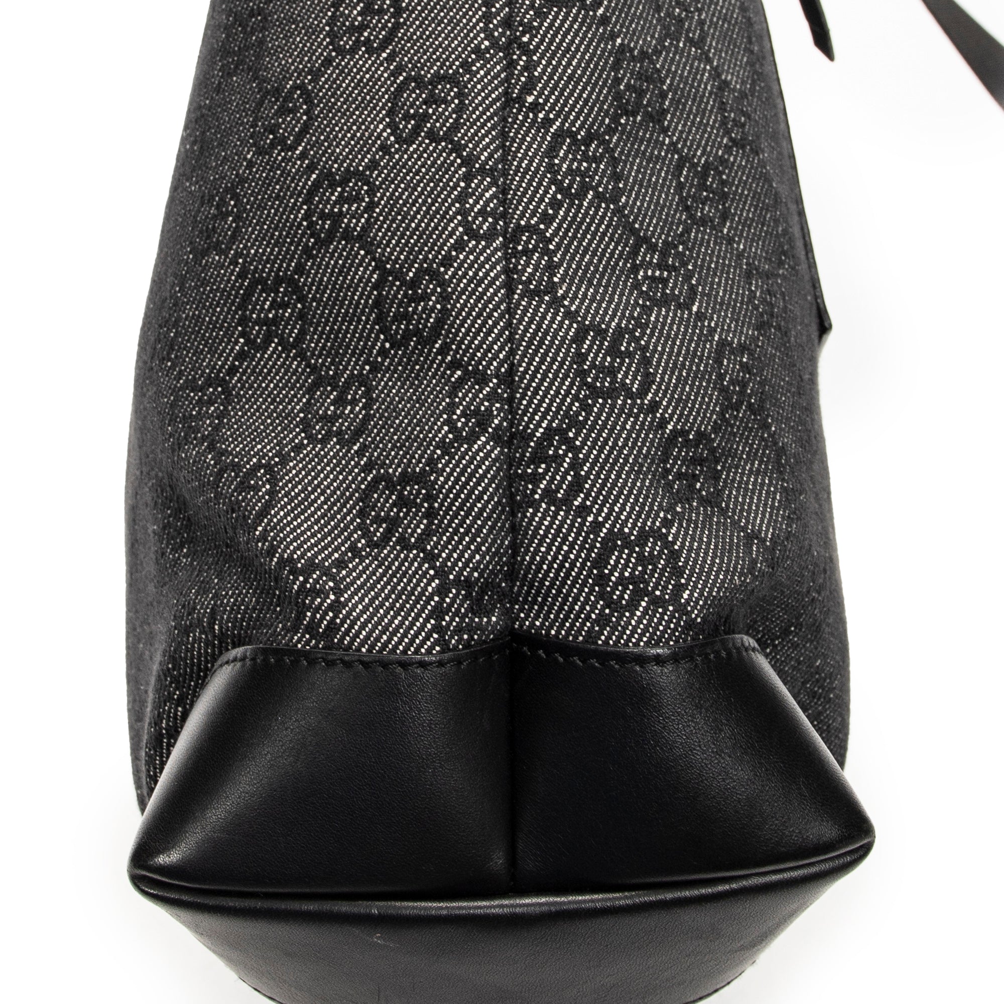 Shoulder Bag Vertical Zip Tote Black Monogrammed Denim Canvas