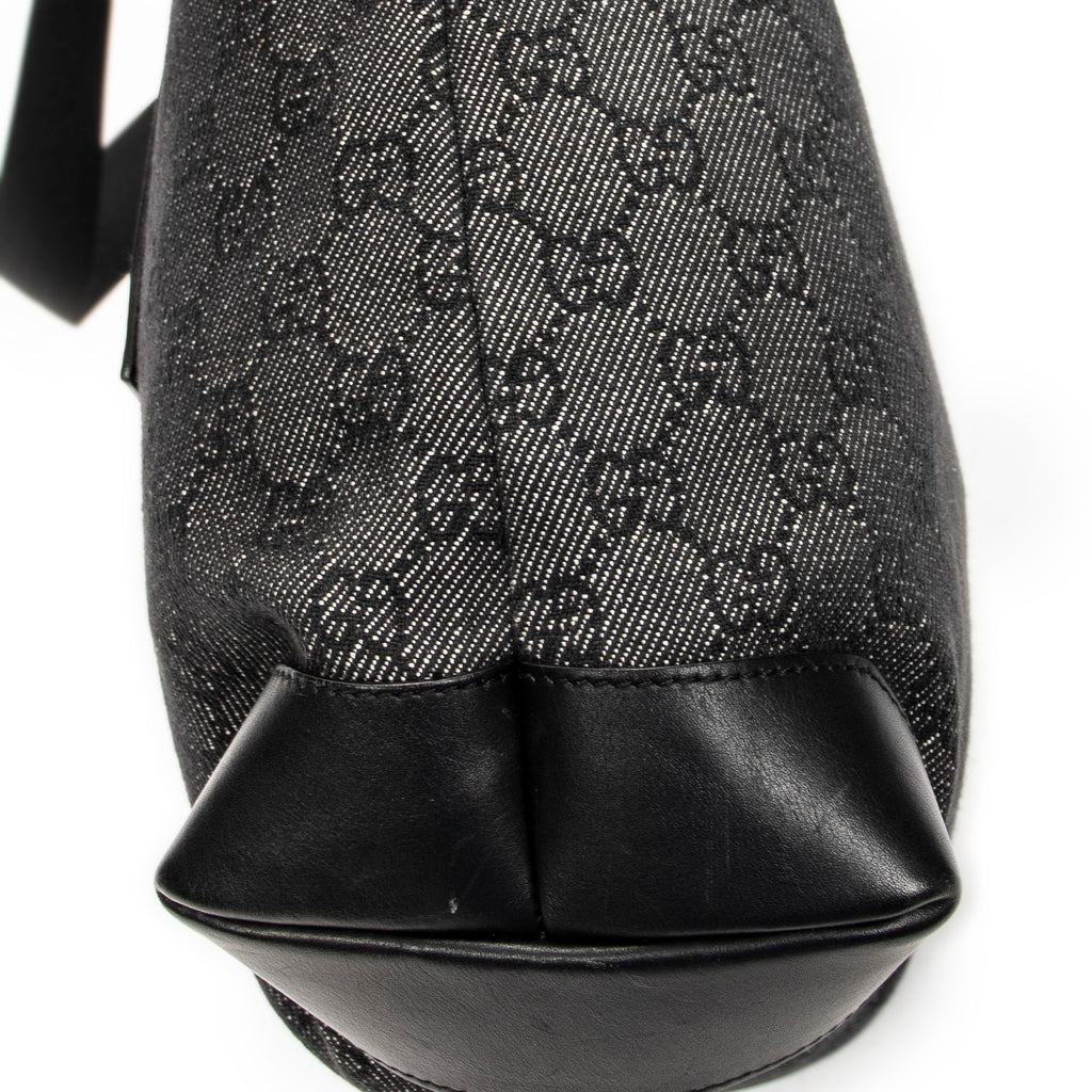 Shoulder Bag Vertical Zip Tote Black Monogrammed Denim Canvas