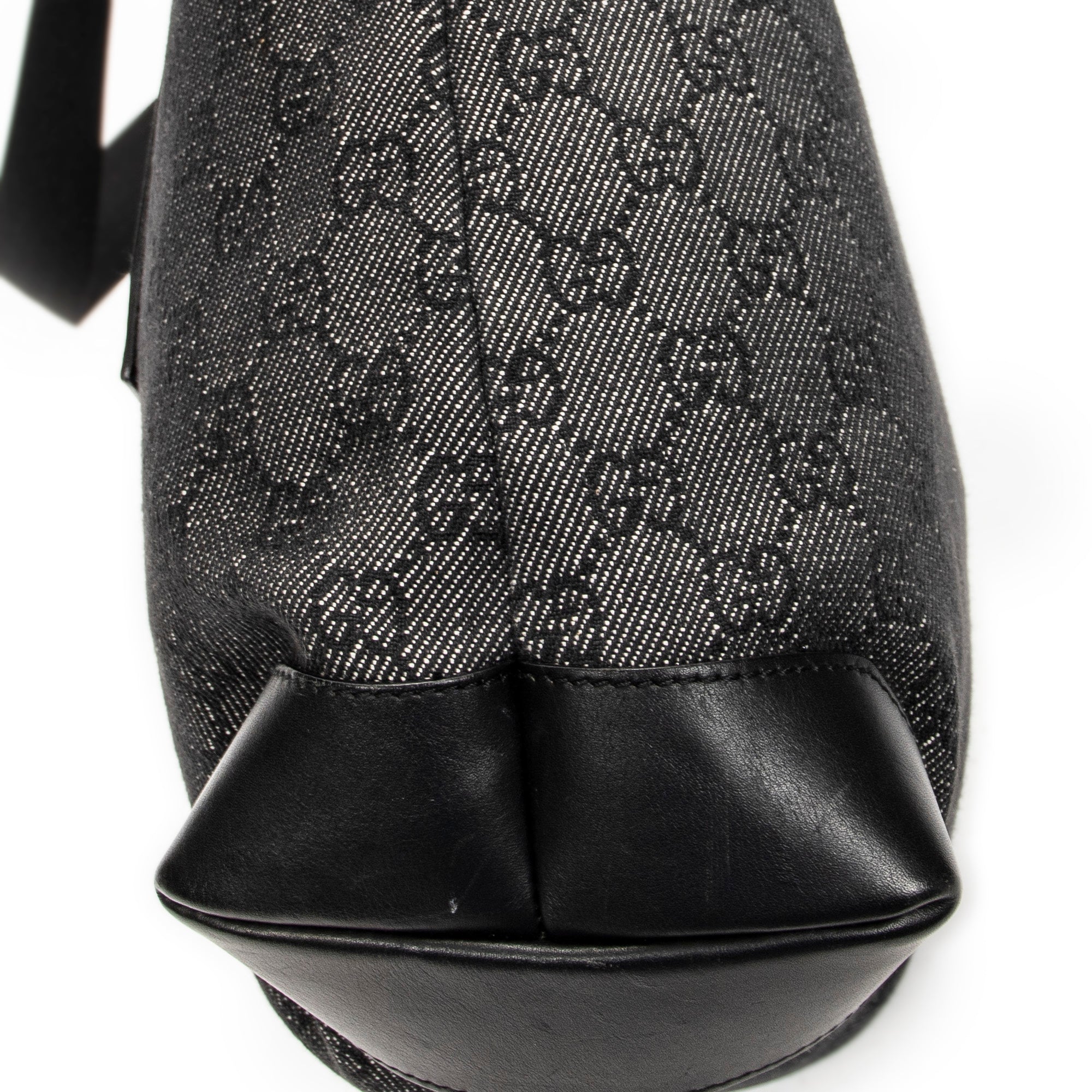 Shoulder Bag Vertical Zip Tote Black Monogrammed Denim Canvas