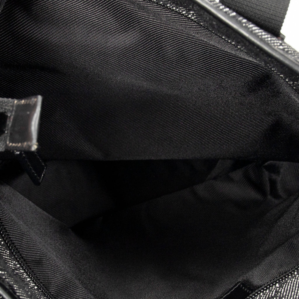 Shoulder Bag Vertical Zip Tote Black Monogrammed Denim Canvas