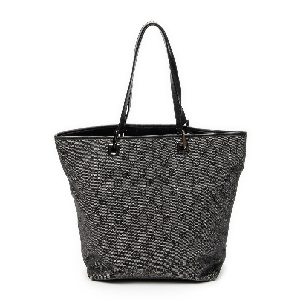 Shoulder Bag Tall Tote Black Monogrammed Denim Canvas