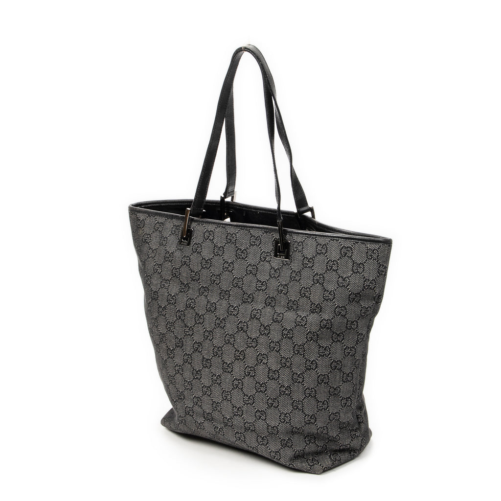 Shoulder Bag Tall Tote Black Monogrammed Denim Canvas