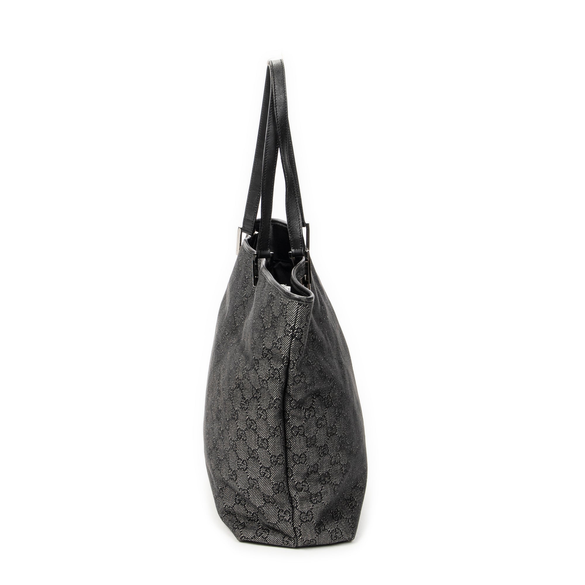 Shoulder Bag Tall Tote Black Monogrammed Denim Canvas