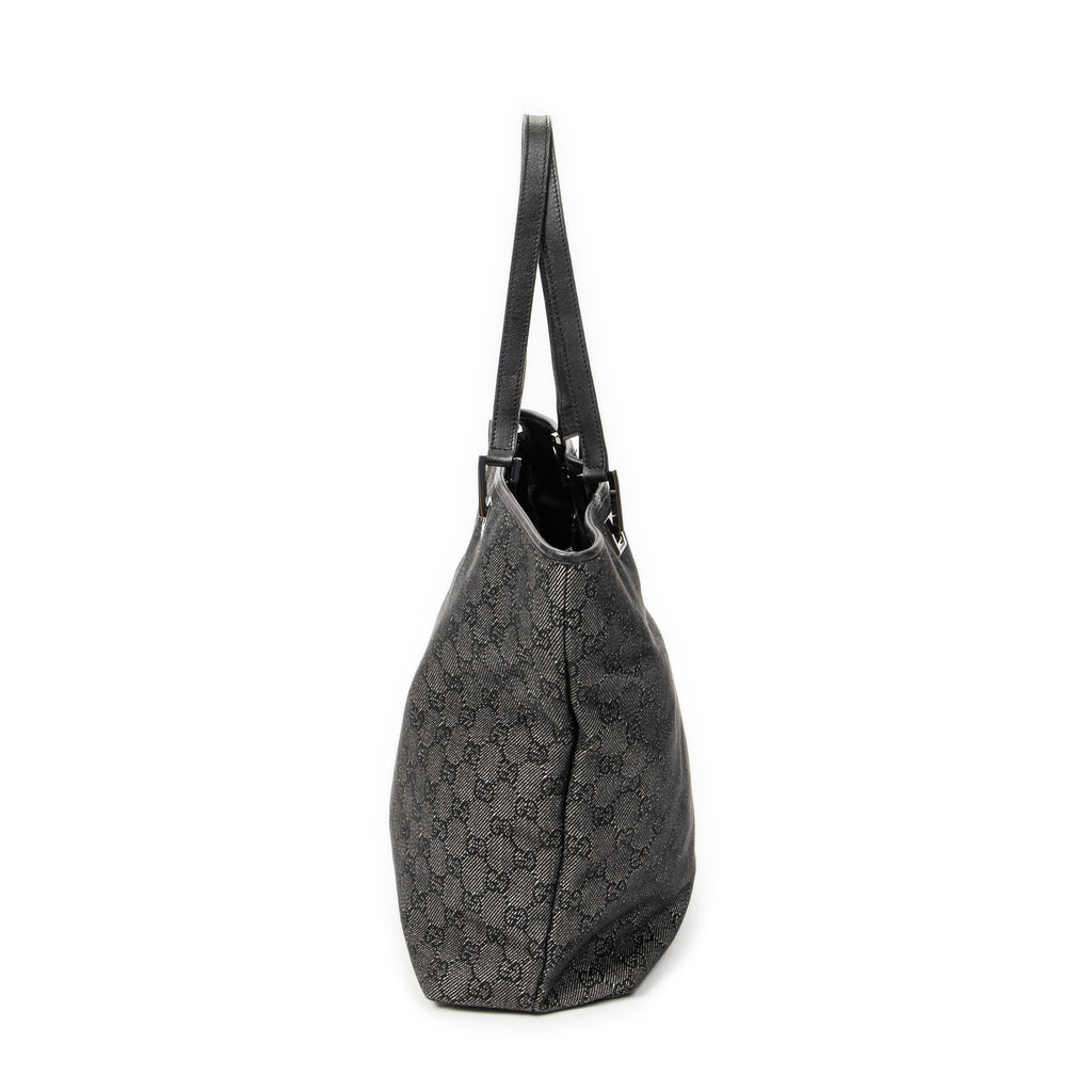 Shoulder Bag Tall Tote Black Monogrammed Denim Canvas