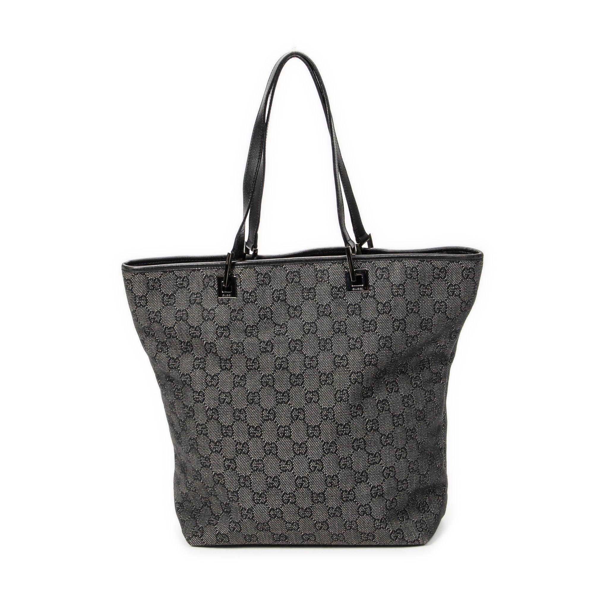 Shoulder Bag Tall Tote Black Monogrammed Denim Canvas