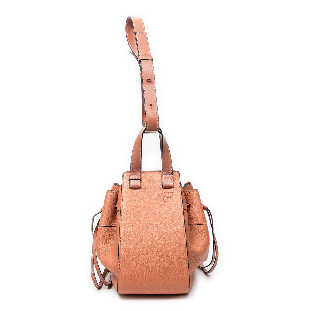 Shoulder Bag Small Drawstring Hammock Salmon Pink Grained Calfskin Leather