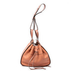 Shoulder Bag Small Drawstring Hammock Salmon Pink Grained Calfskin Leather