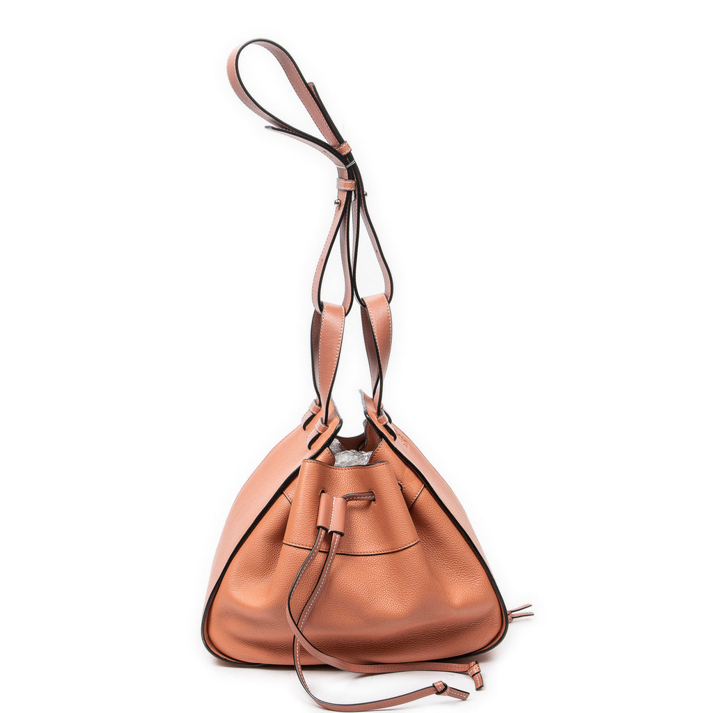 Shoulder Bag Small Drawstring Hammock Salmon Pink Grained Calfskin Leather