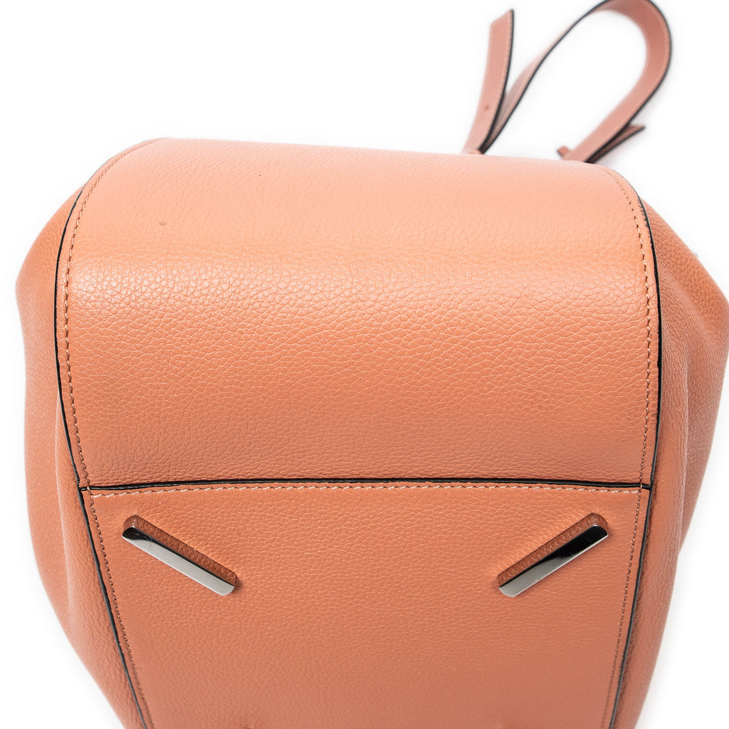 Shoulder Bag Small Drawstring Hammock Salmon Pink Grained Calfskin Leather