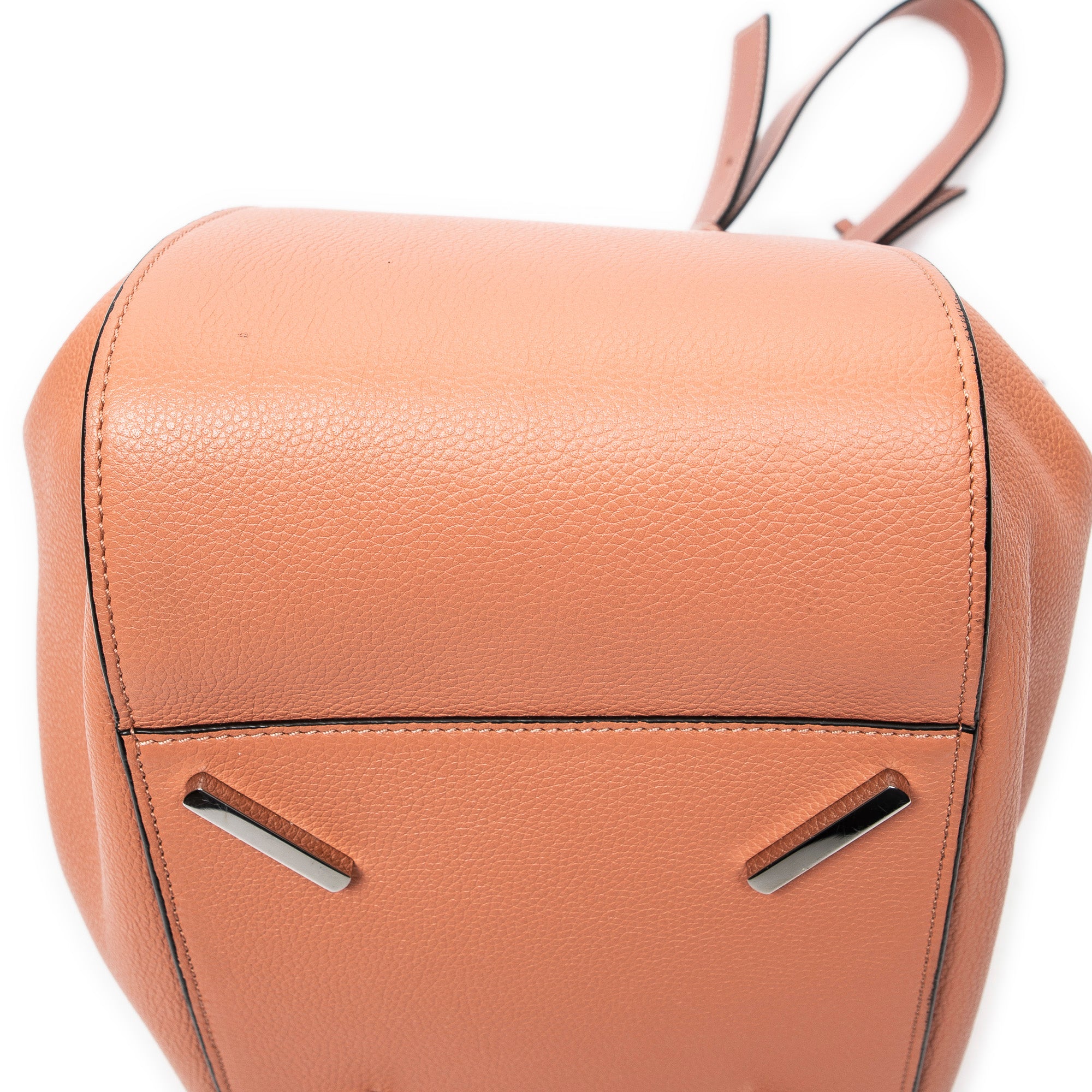 Shoulder Bag Small Drawstring Hammock Salmon Pink Grained Calfskin Leather