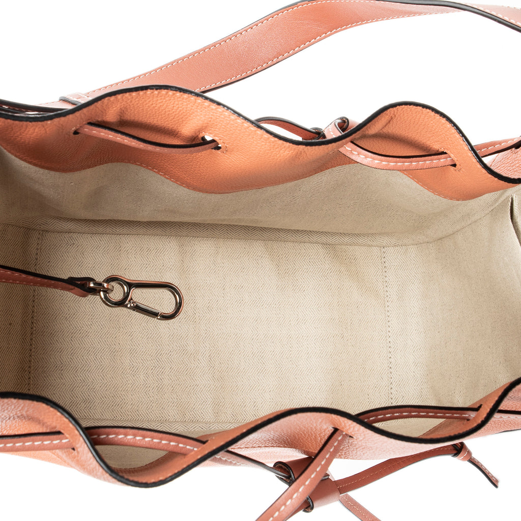 Shoulder Bag Small Drawstring Hammock Salmon Pink Grained Calfskin Leather