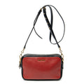 Shoulder Bag Double Zip Camera Crossbody Red Goatskin Leather