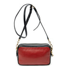 Shoulder Bag Double Zip Camera Crossbody Red Goatskin Leather