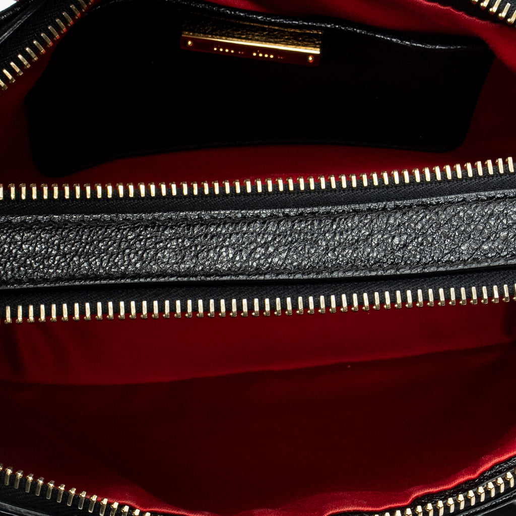 Shoulder Bag Double Zip Camera Crossbody Red Goatskin Leather