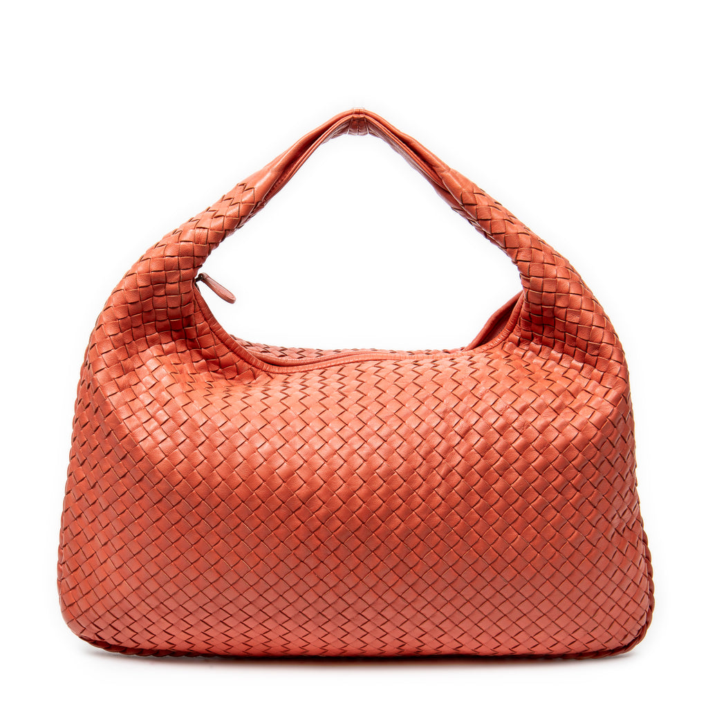 Shoulder Bag Large Veneta Hobo Orange Intrecciato Leather