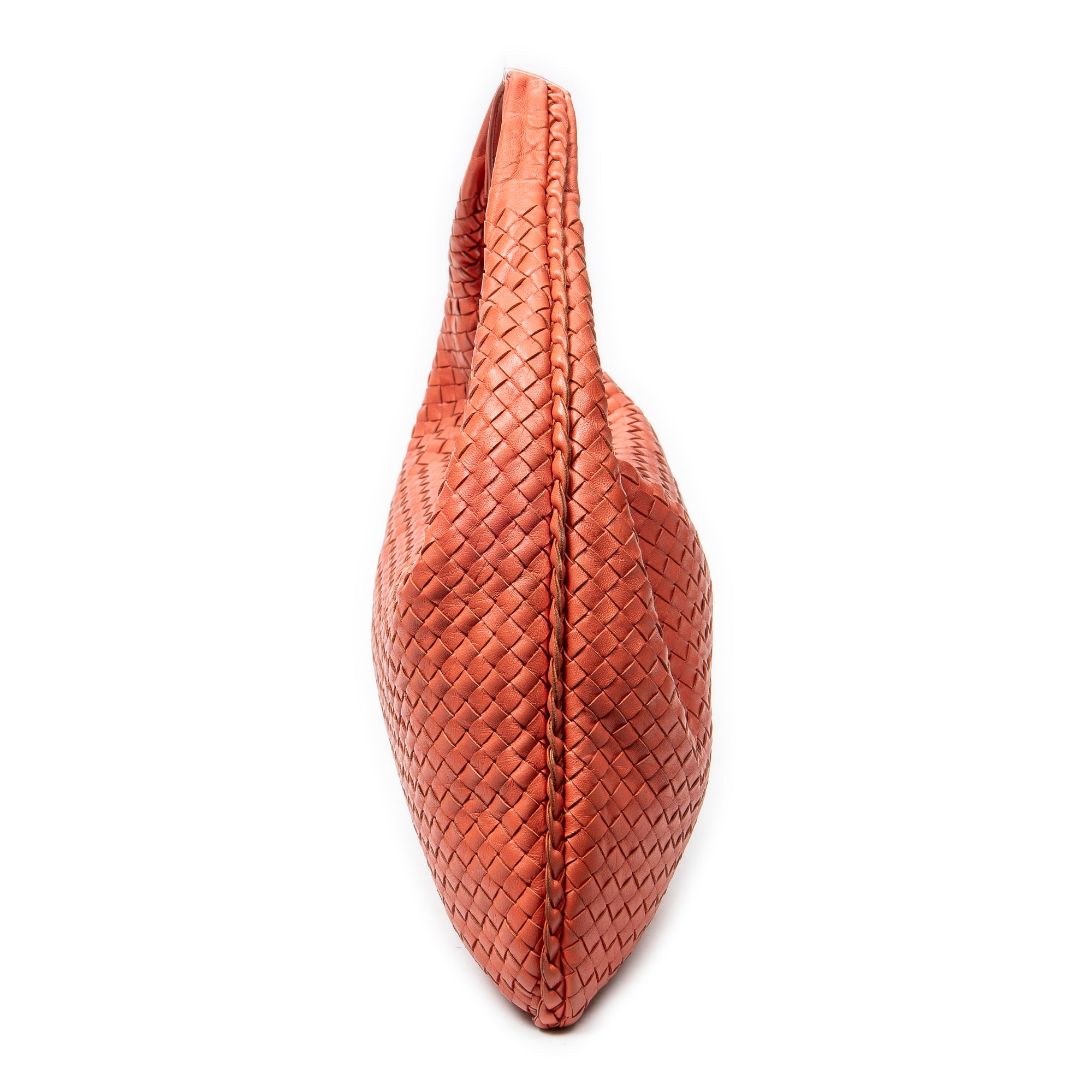 Shoulder Bag Large Veneta Hobo Orange Intrecciato Leather