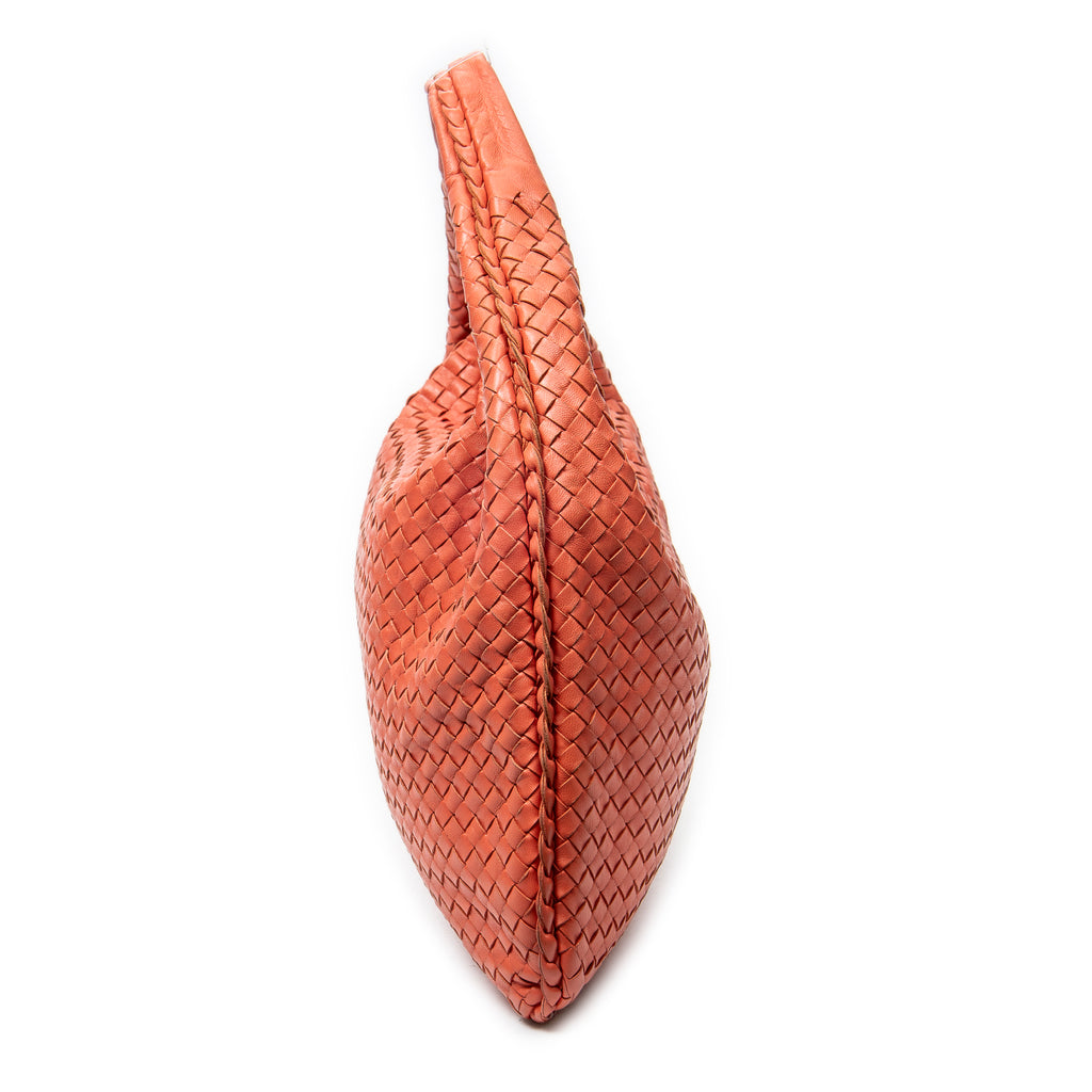 Shoulder Bag Large Veneta Hobo Orange Intrecciato Leather