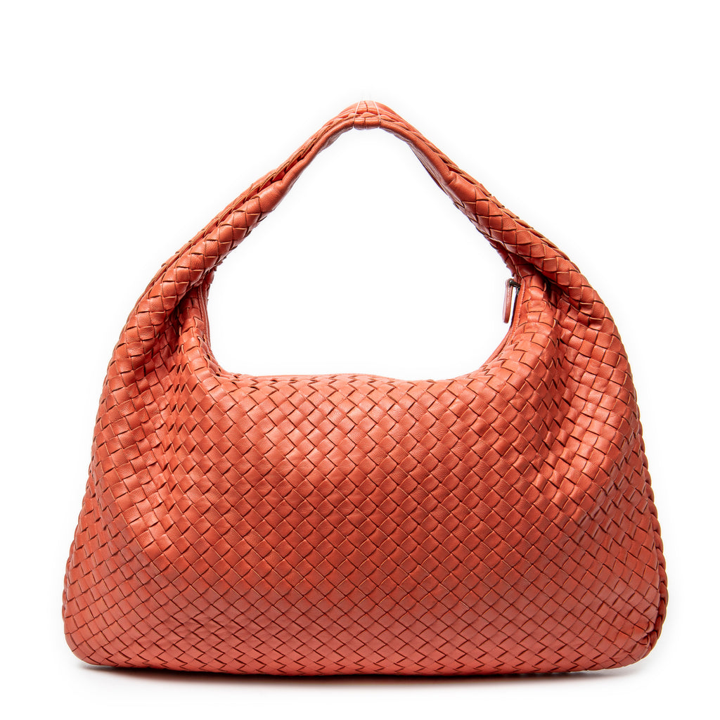 Shoulder Bag Large Veneta Hobo Orange Intrecciato Leather