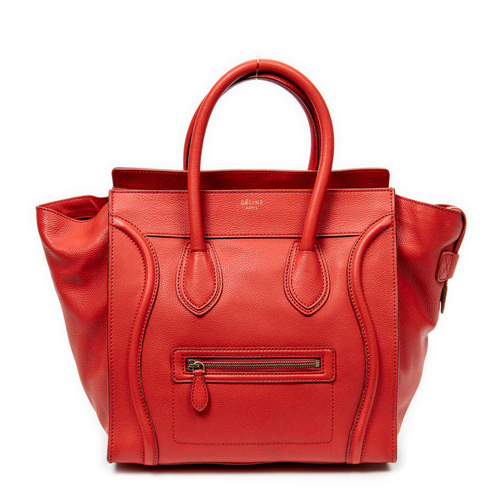 Handbag Mini Luggage Red Grained Calfskin Leather