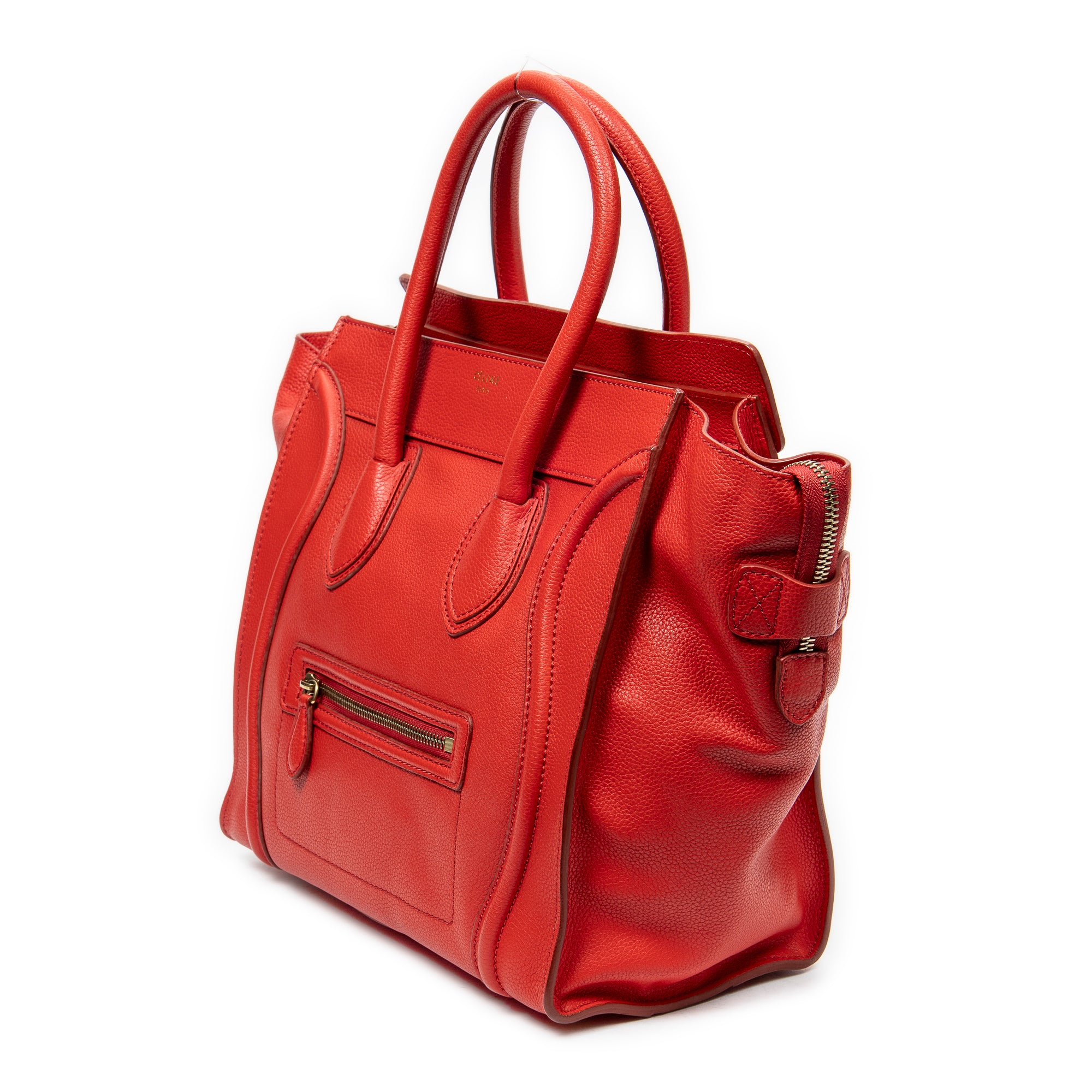 Handbag Mini Luggage Red Grained Calfskin Leather