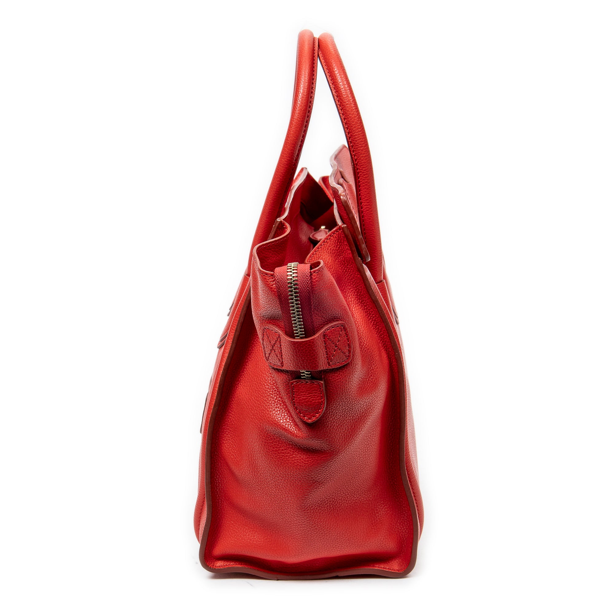Handbag Mini Luggage Red Grained Calfskin Leather