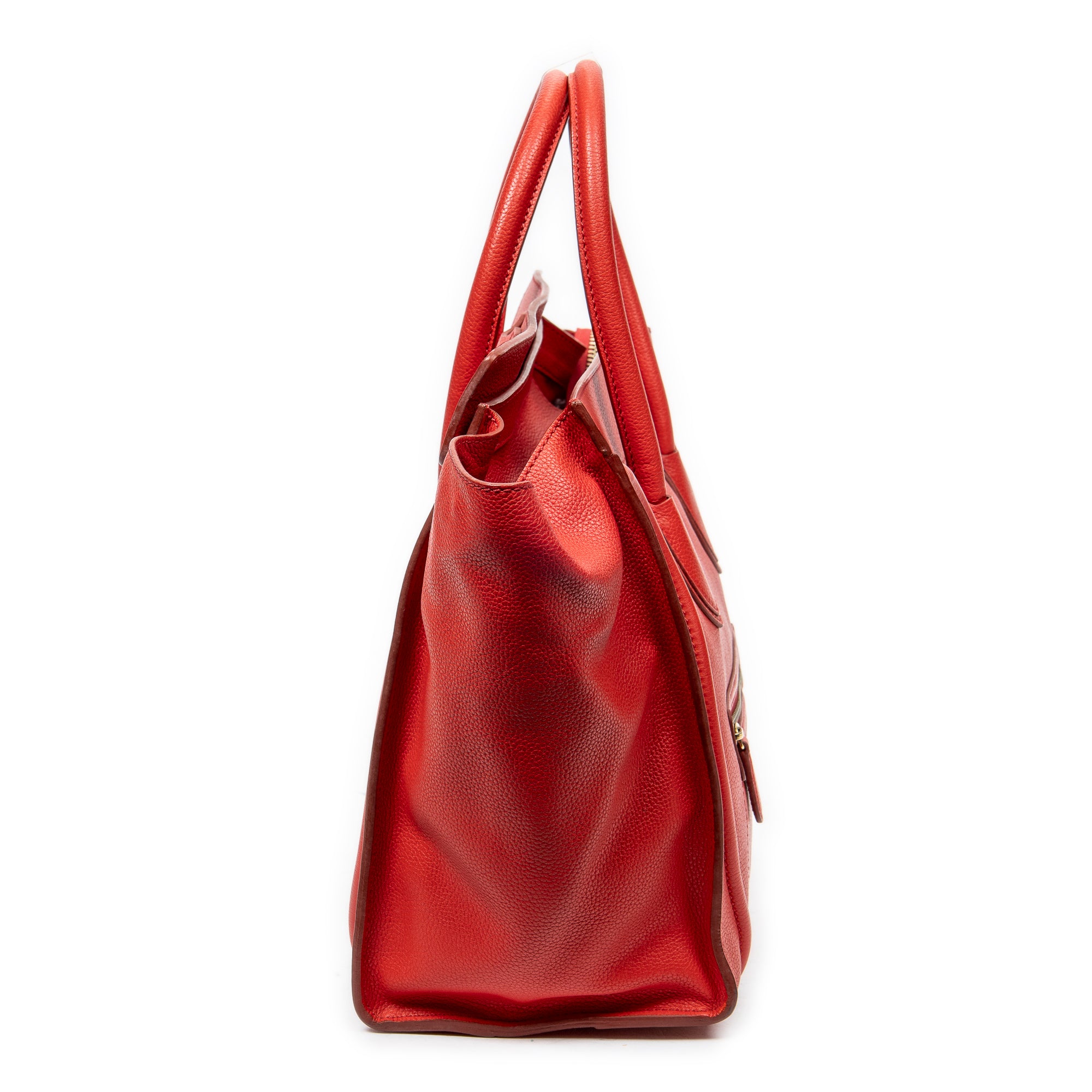 Handbag Mini Luggage Red Grained Calfskin Leather