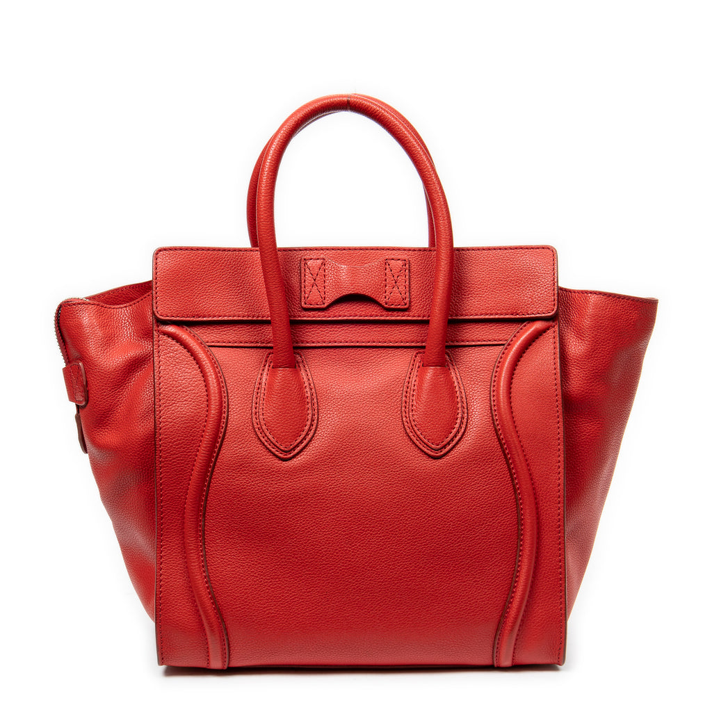 Handbag Mini Luggage Red Grained Calfskin Leather