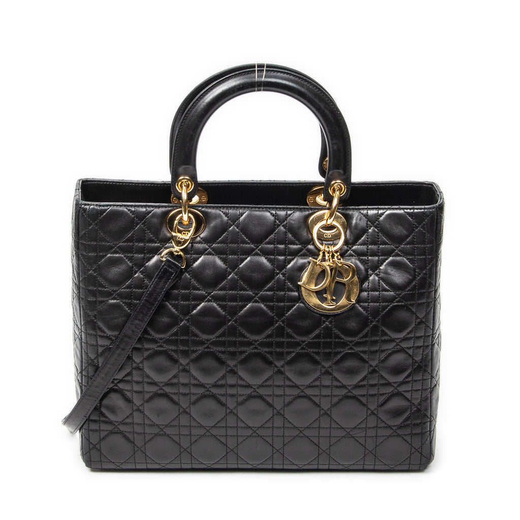 Shoulder Bag Large Lady Dior Zip Black Cannage Lambskin Leather