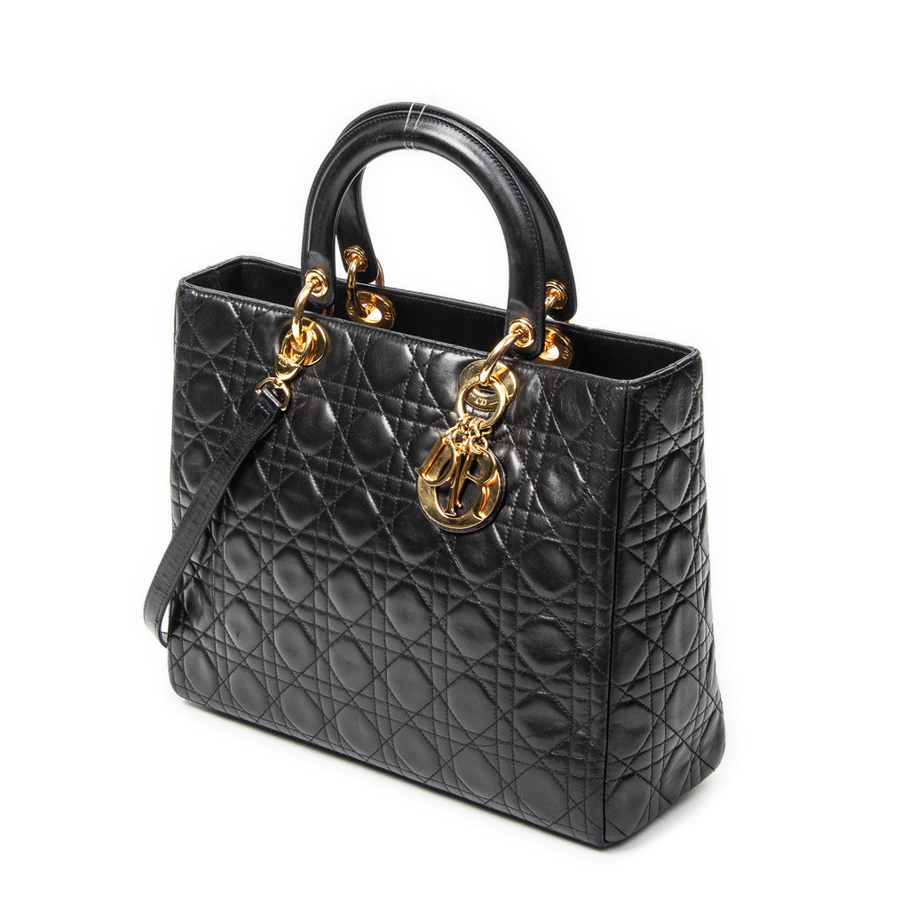Shoulder Bag Large Lady Dior Zip Black Cannage Lambskin Leather
