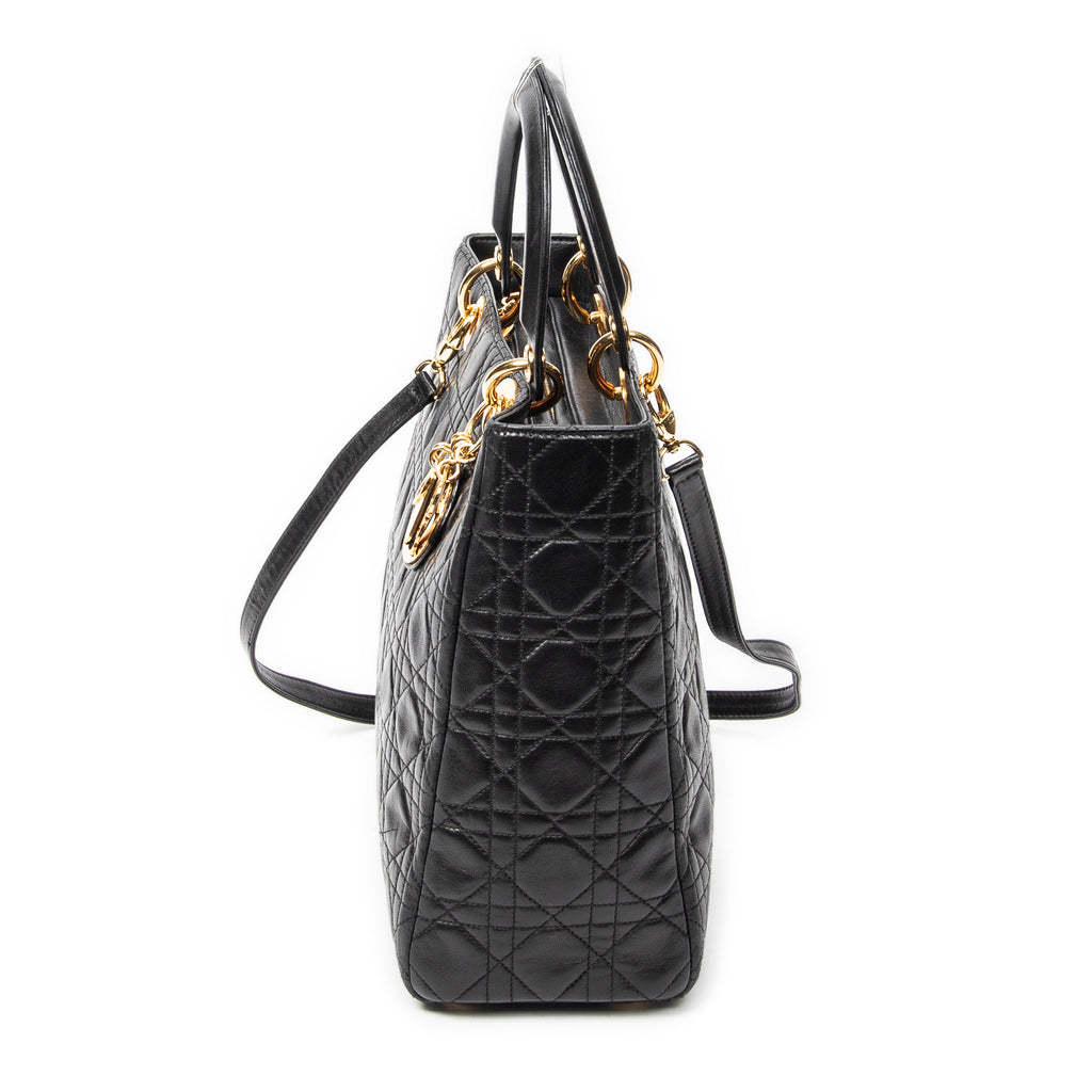 Shoulder Bag Large Lady Dior Zip Black Cannage Lambskin Leather