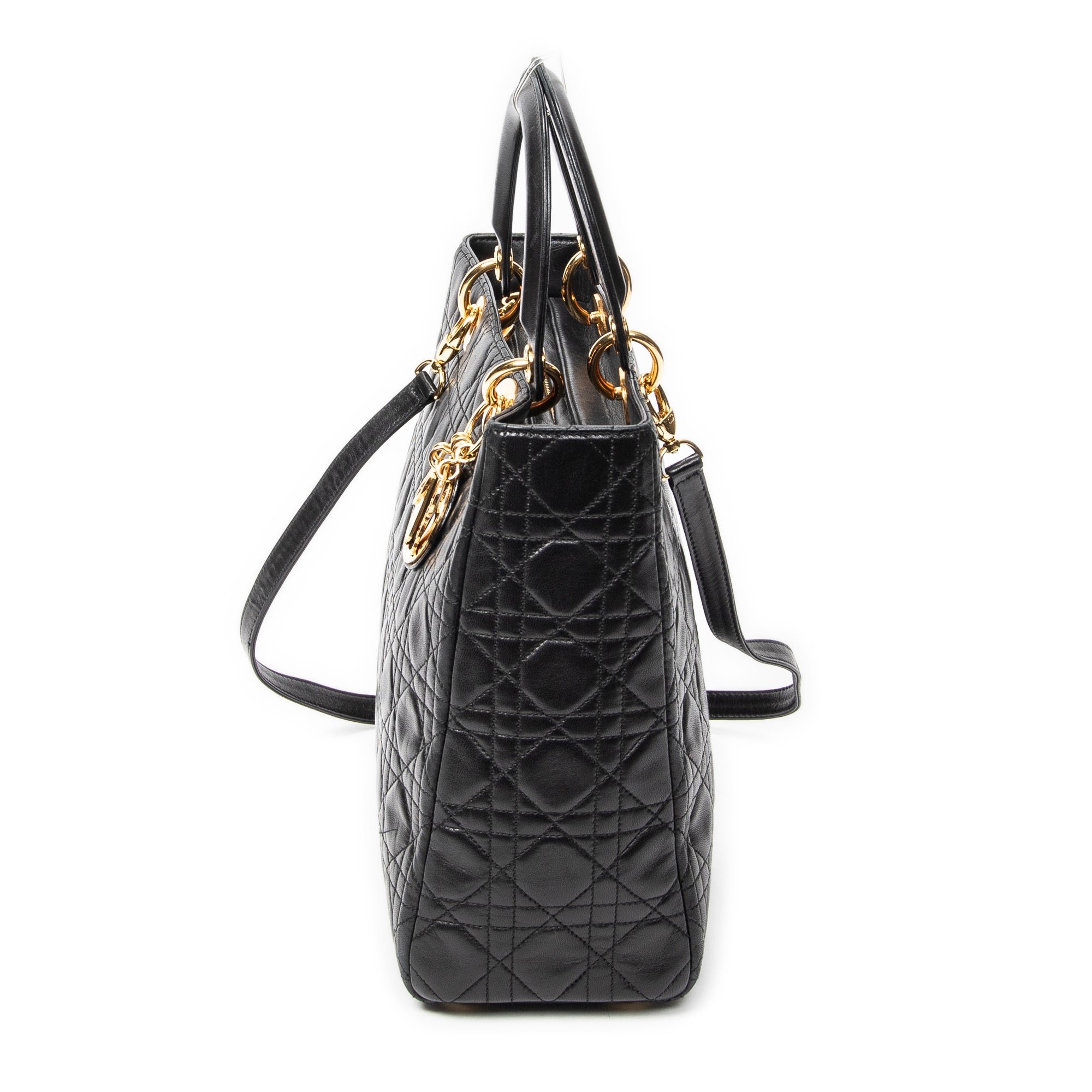 Shoulder Bag Large Lady Dior Zip Black Cannage Lambskin Leather