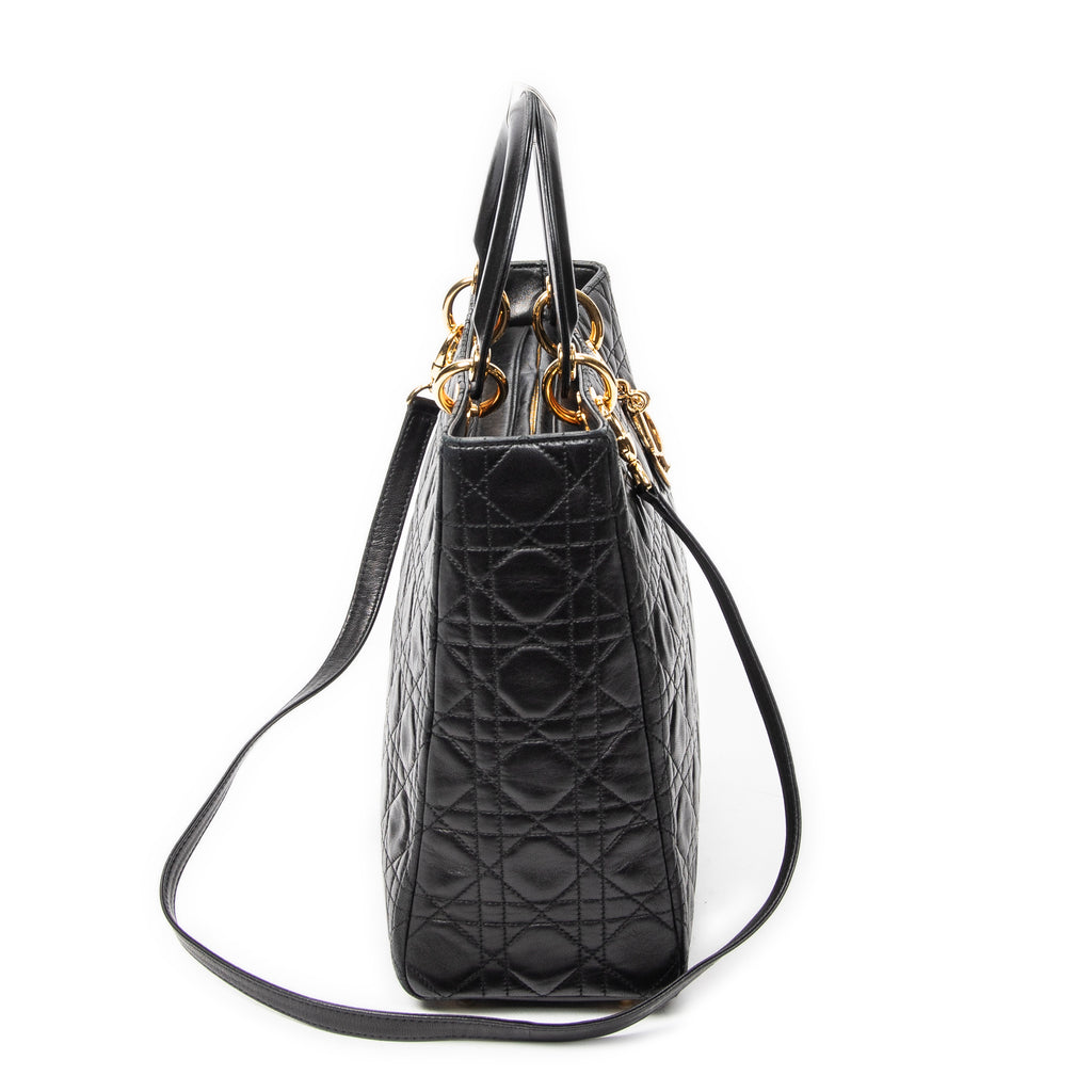 Shoulder Bag Large Lady Dior Zip Black Cannage Lambskin Leather