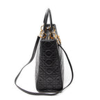 Shoulder Bag Large Lady Dior Zip Black Cannage Lambskin Leather