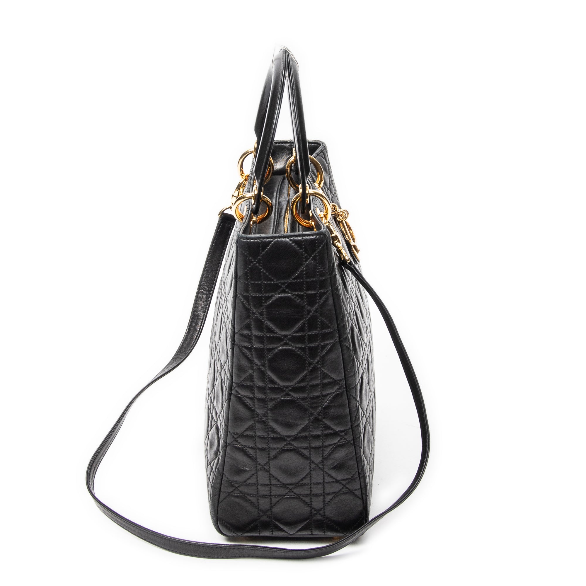 Shoulder Bag Large Lady Dior Zip Black Cannage Lambskin Leather