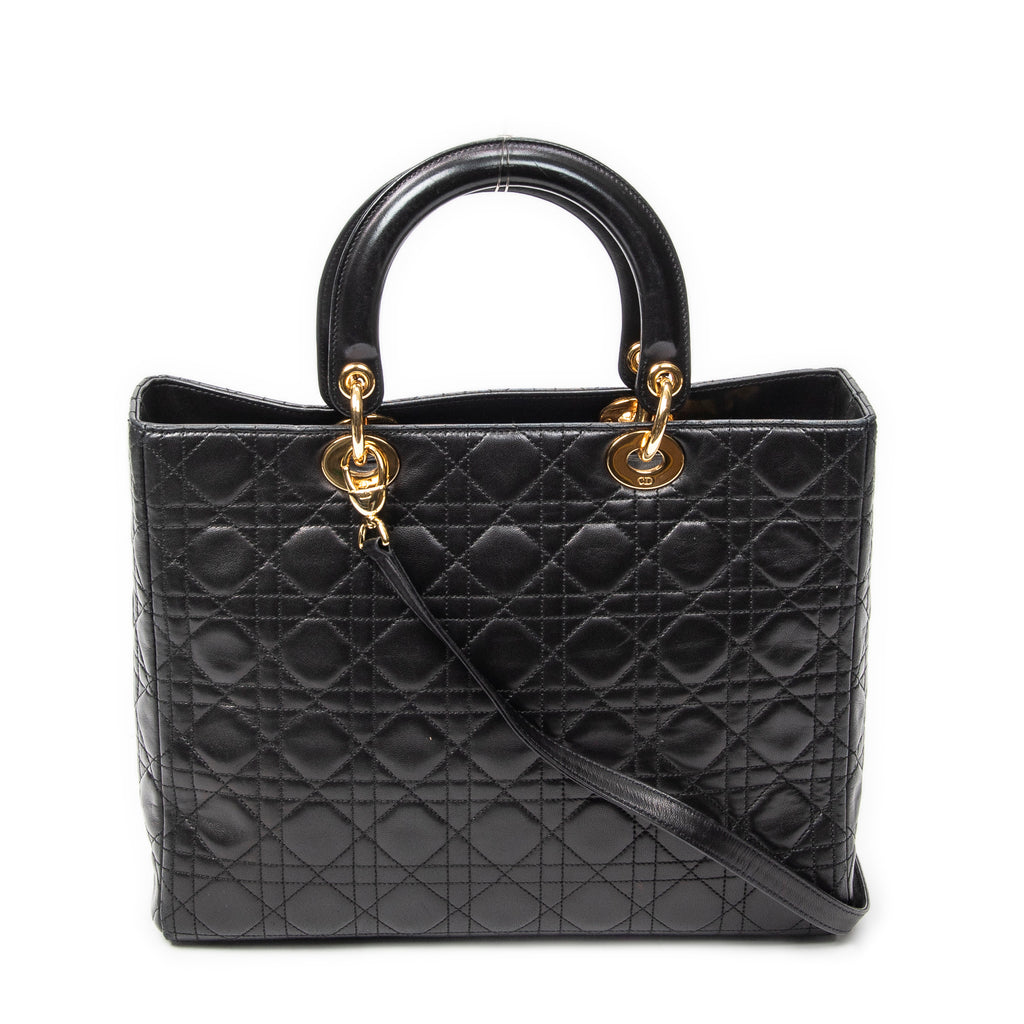 Shoulder Bag Large Lady Dior Zip Black Cannage Lambskin Leather