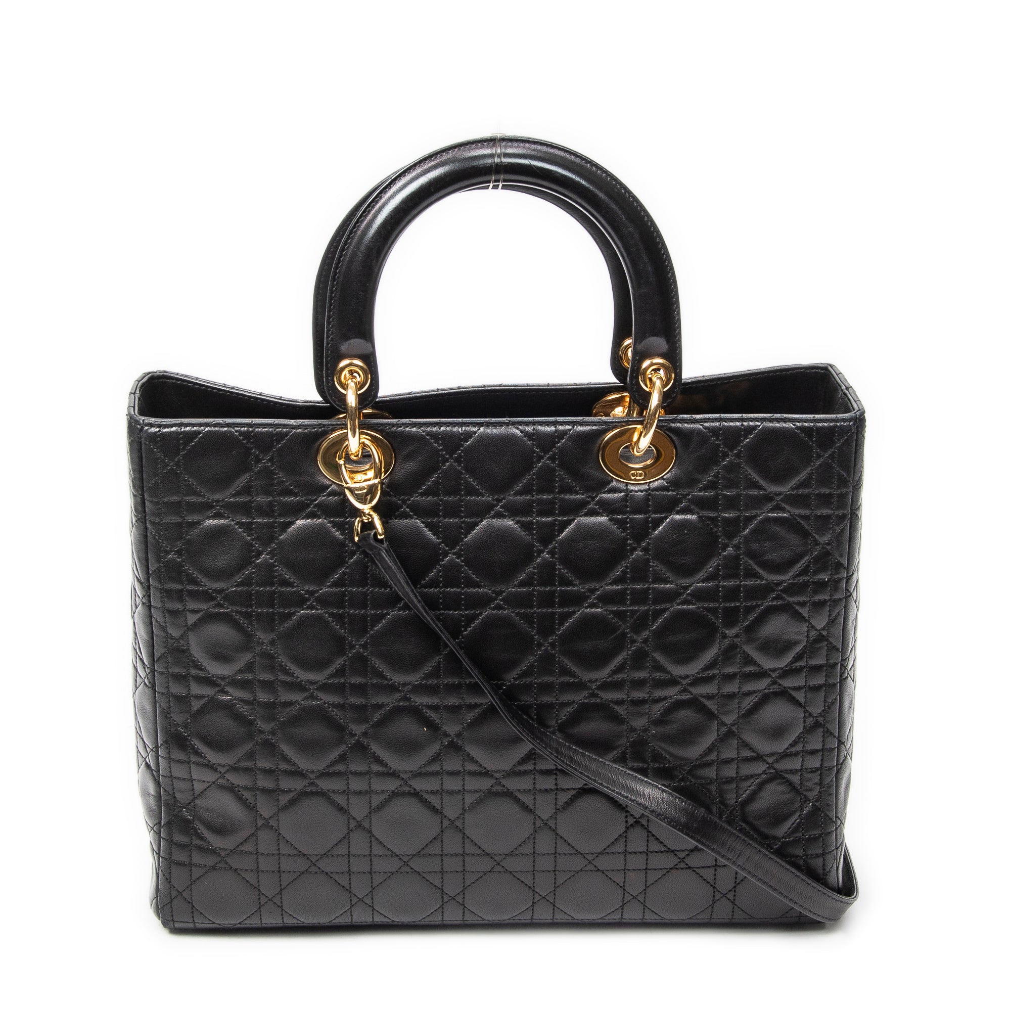 Shoulder Bag Large Lady Dior Zip Black Cannage Lambskin Leather