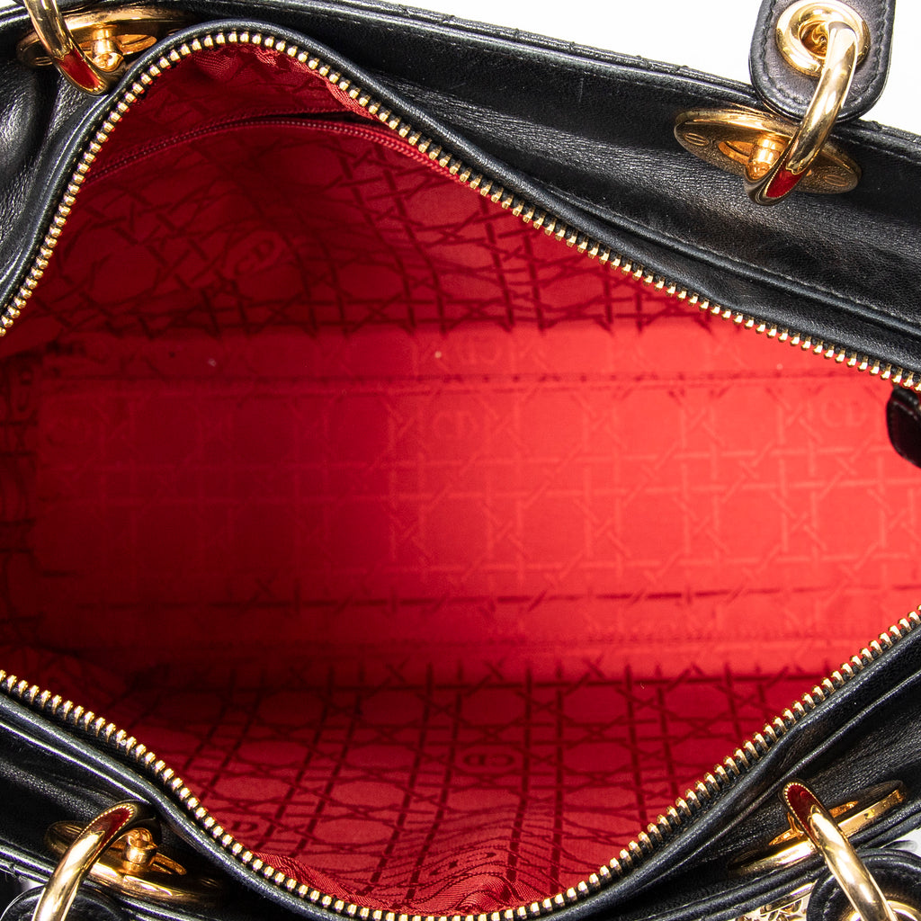 Shoulder Bag Large Lady Dior Zip Black Cannage Lambskin Leather