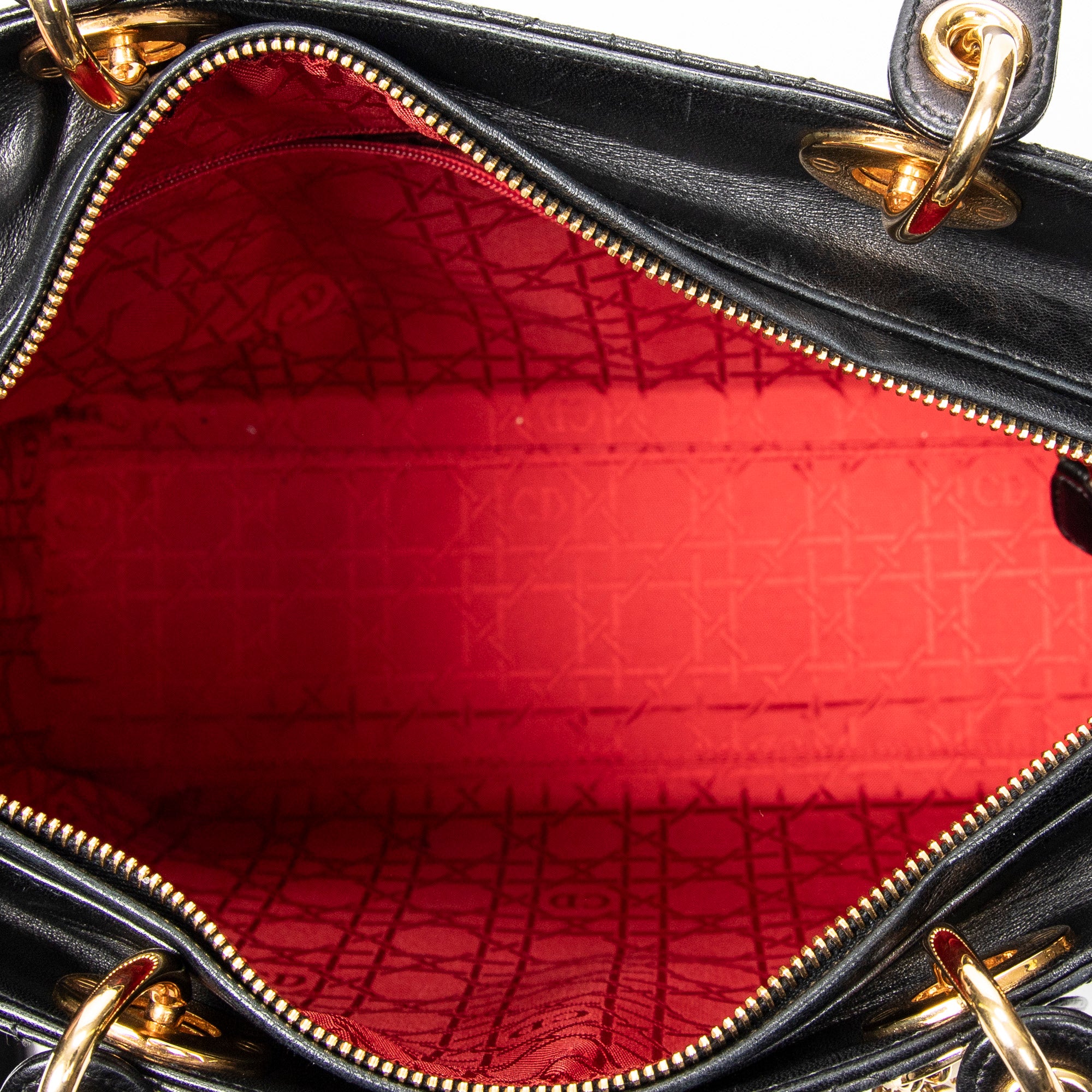 Shoulder Bag Large Lady Dior Zip Black Cannage Lambskin Leather