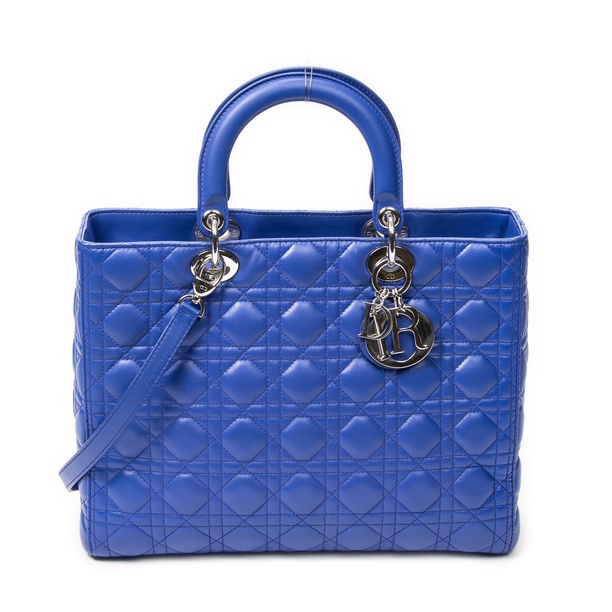 Shoulder Bag Large Lady Dior Zip Blue Cannage Lambskin Leather
