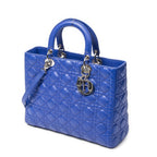 Shoulder Bag Large Lady Dior Zip Blue Cannage Lambskin Leather