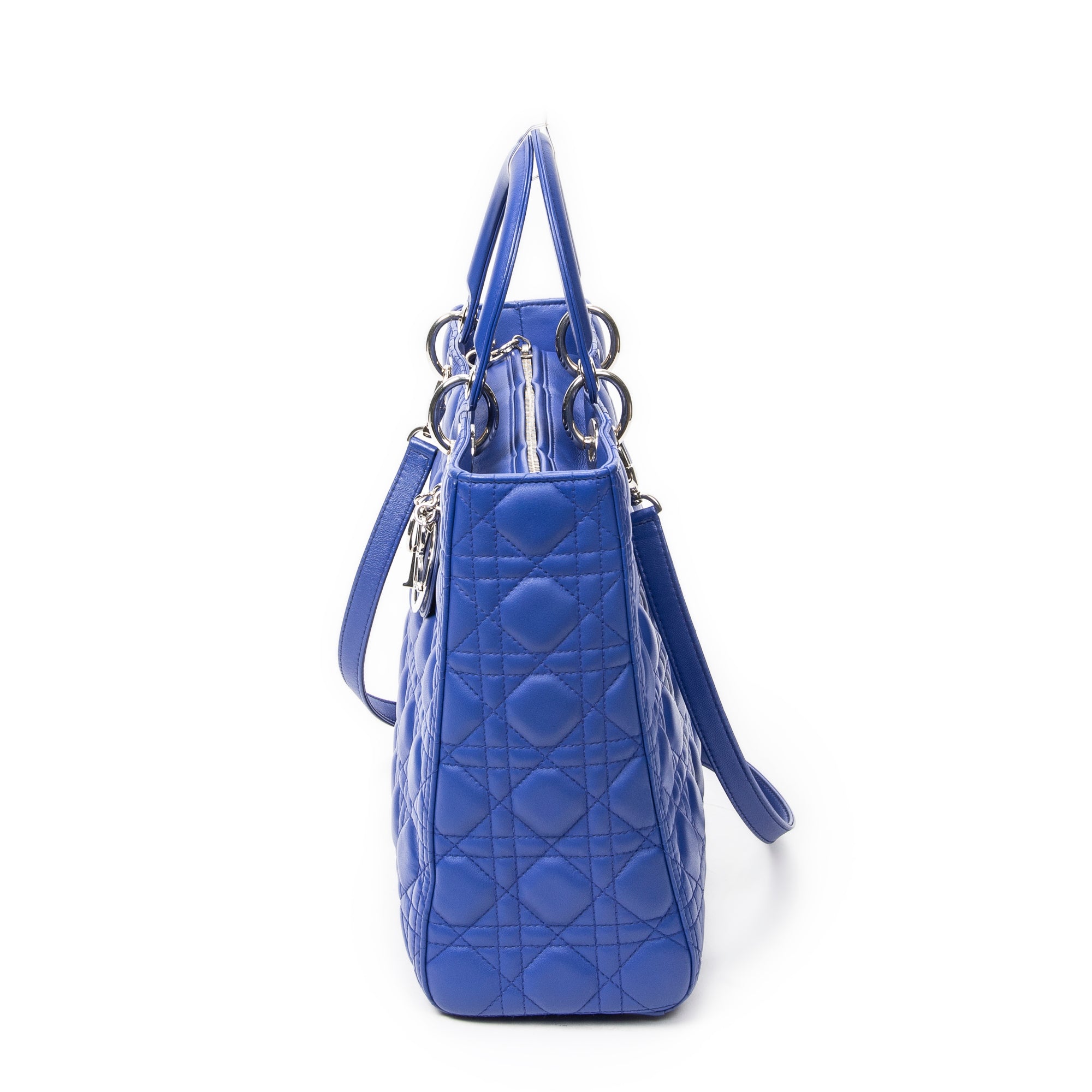 Shoulder Bag Large Lady Dior Zip Blue Cannage Lambskin Leather