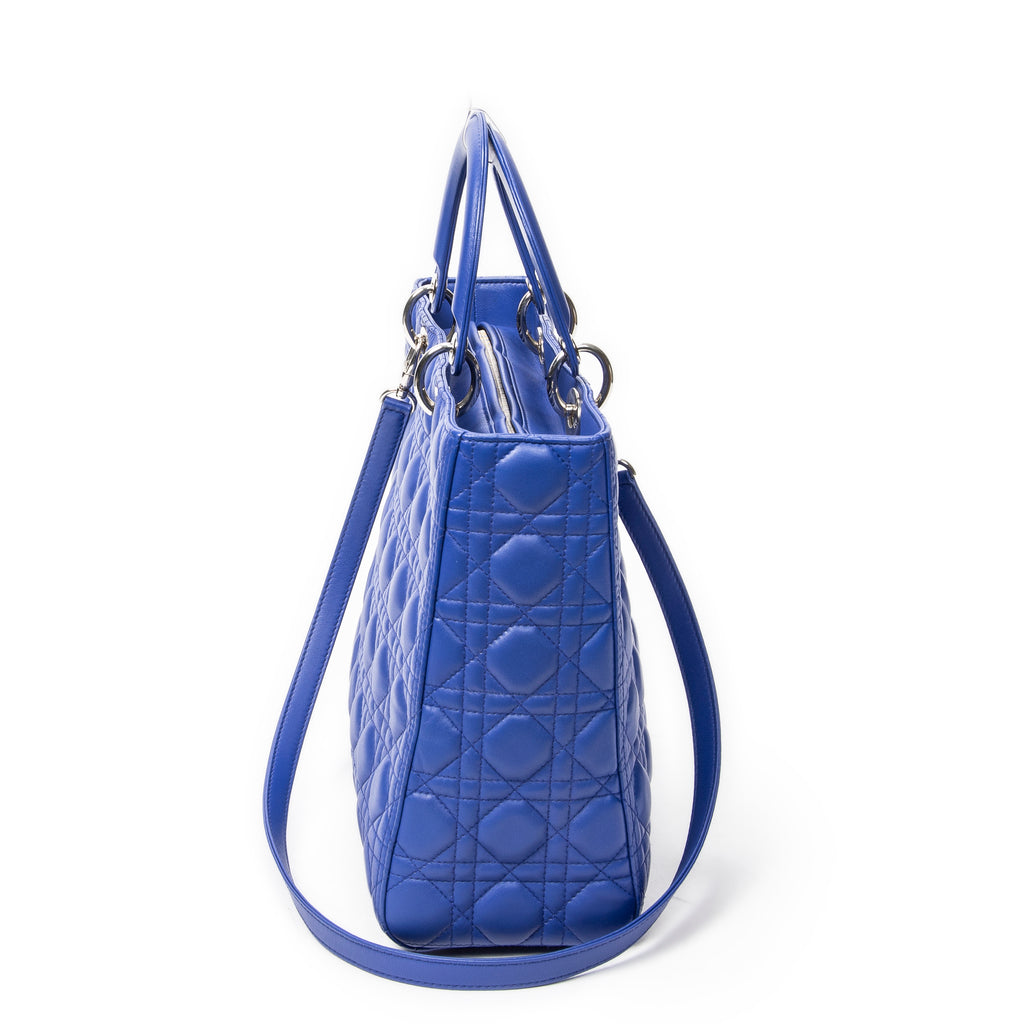 Shoulder Bag Large Lady Dior Zip Blue Cannage Lambskin Leather