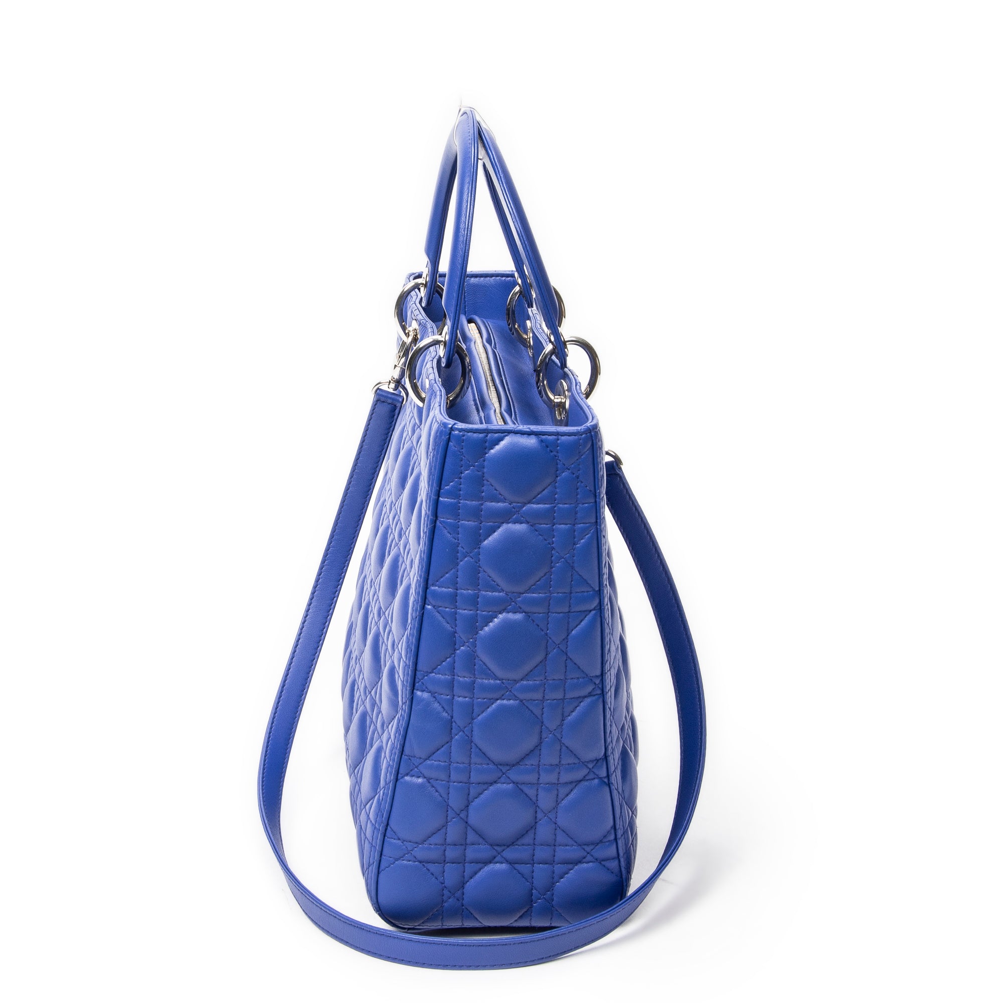 Shoulder Bag Large Lady Dior Zip Blue Cannage Lambskin Leather